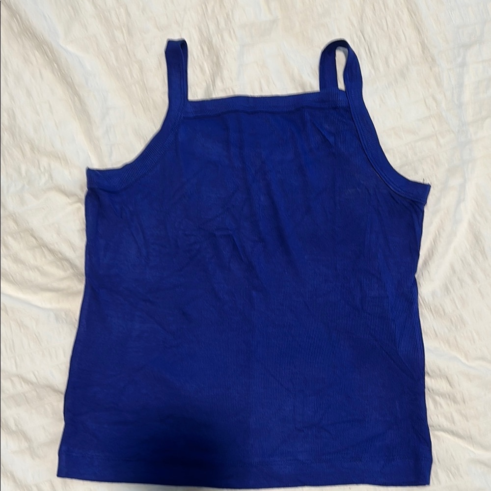 Fitted Blue Sleeveless Camisole Tank Top